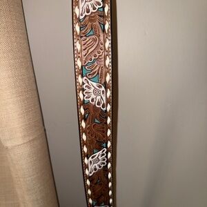 Nocona Brown Genuine Leather Belt with White Floral Accents